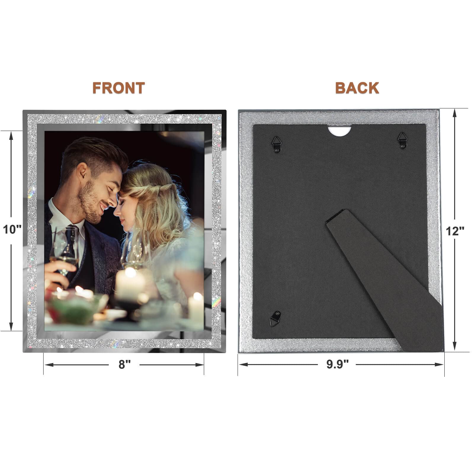IZIDDO 8x10 Picture Frames Set of 4, Glitter Photo Frame for Tabletop, Sliver Gifts Glass Picture Frame, Horizontally or Vertica